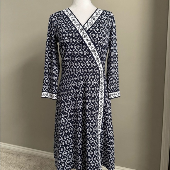 Talbots Blue and White A-line Dress with Long Sleeves - Picture 1 of 9